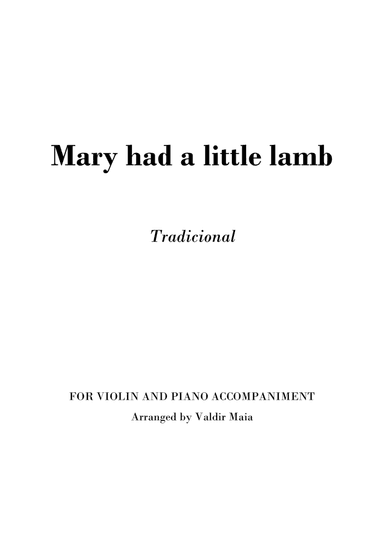 Mary had a little lamb for violin and piano accompaniment (arr. Valdir Maia)