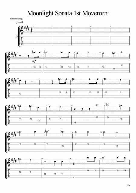 Moonlight Sonata in C# Minor 1st Movement lead guitar (arr. John Hurford)