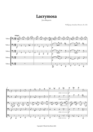 Lacrymosa by Mozart for Tuba Quintet (arr. Ander)