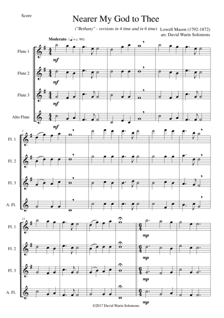 Nearer my God to Thee (Bethany) for flute quartet (3 flutes and 1 alto flute) (arr. David Warin Solomons)