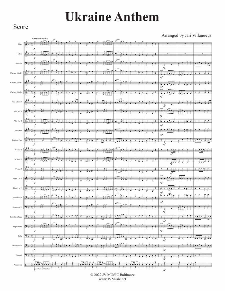 Ukraine National Anthem for Band (arr. Jari Villanueva)