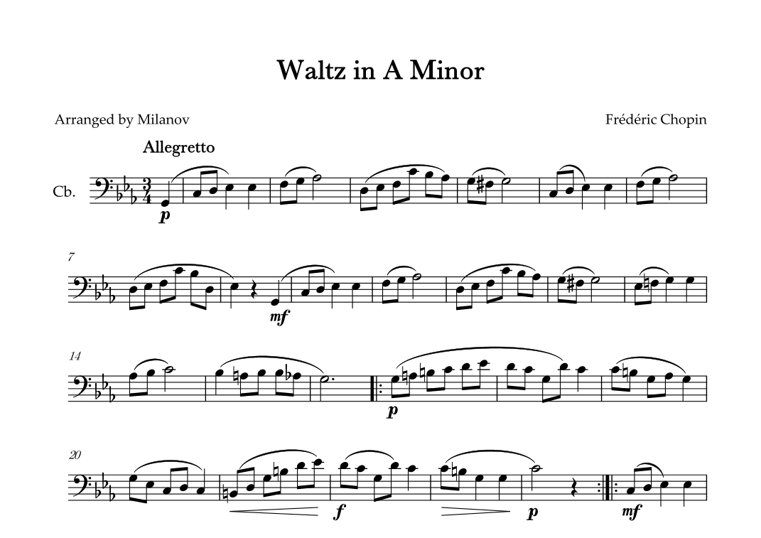 Waltz in A Minor | B. 150,  Op. Posth. | Chopin | String Bass (arr. Milanov)