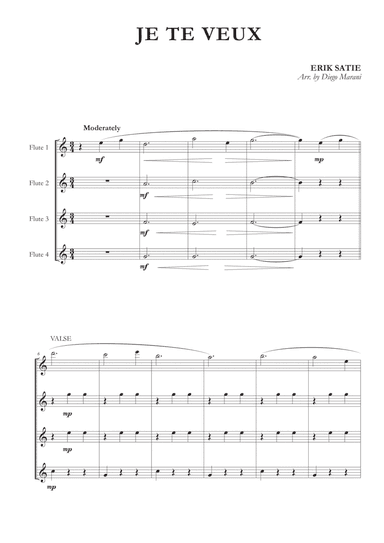 Je Te Veux for Flute Quartet (arr. Diego Marani)