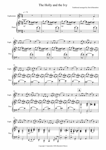 The Holly and the Ivy for Euphonium in Bb and Piano (arr. David Burndrett)
