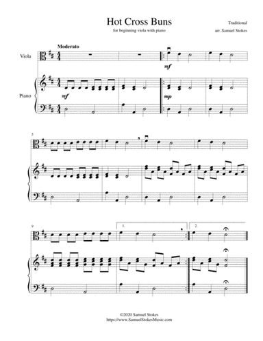 Hot Cross Buns - for beginning viola with optional piano accompaniment (arr. Samuel Stokes)