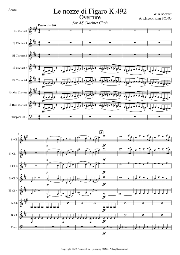 Le nozze di Figaro K.492 / Le Mariage de Figaro Overture for Clarinet Choir (arr. Hyeonjong SONG)