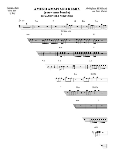 Ameno Amapiano Remix (you Wanna Bamba) (arr. Ivan Marini)