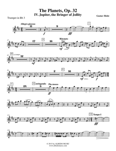 Holst The Planets, IV. Jupiter, the Bringer of Jollity - Trumpet in Bb 3 (Transposed Part), Op. 32 (arr. Doug Clyde)