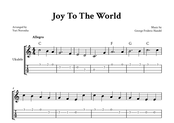 Joy To The World - For Ukulele (With TAB) (arr. Yuri Noronha)