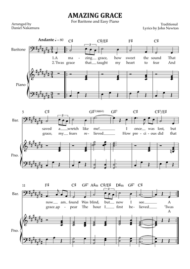 Amazing Grace (for baritone vocal with easy piano) (arr. Daniel Nakamura)