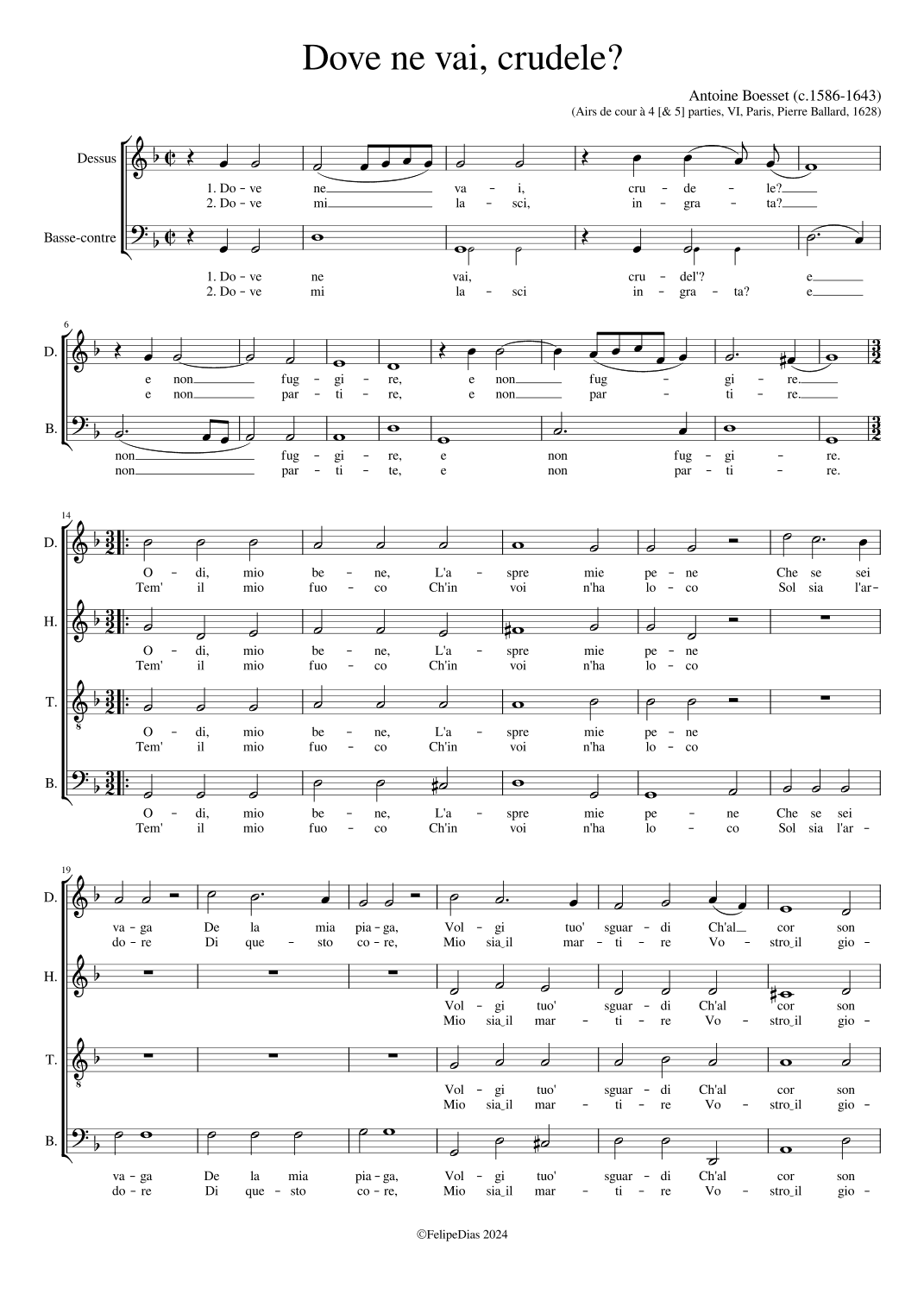 Dove ne vai, crudele? (arr. Early Music Scores)