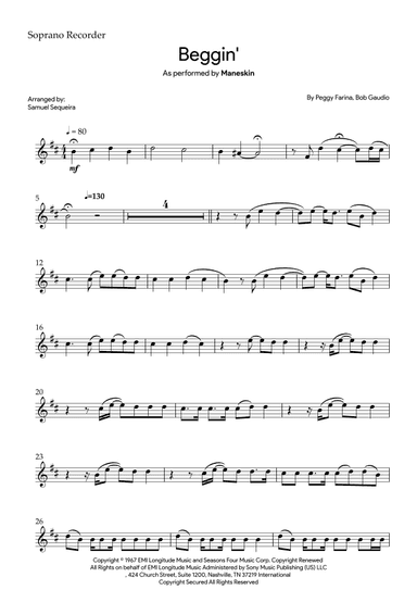 Beggin' (arr. Samuel Sequeira)