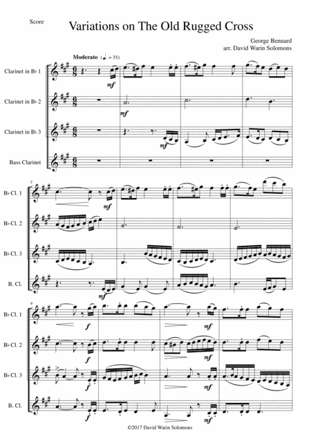 Variations on The Old Rugged Cross for Clarinet quartet (arr. David Warin Solomons)