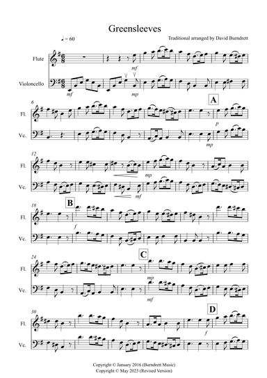 Greensleeves for Flute and Cello Duet (arr. David Burndrett)