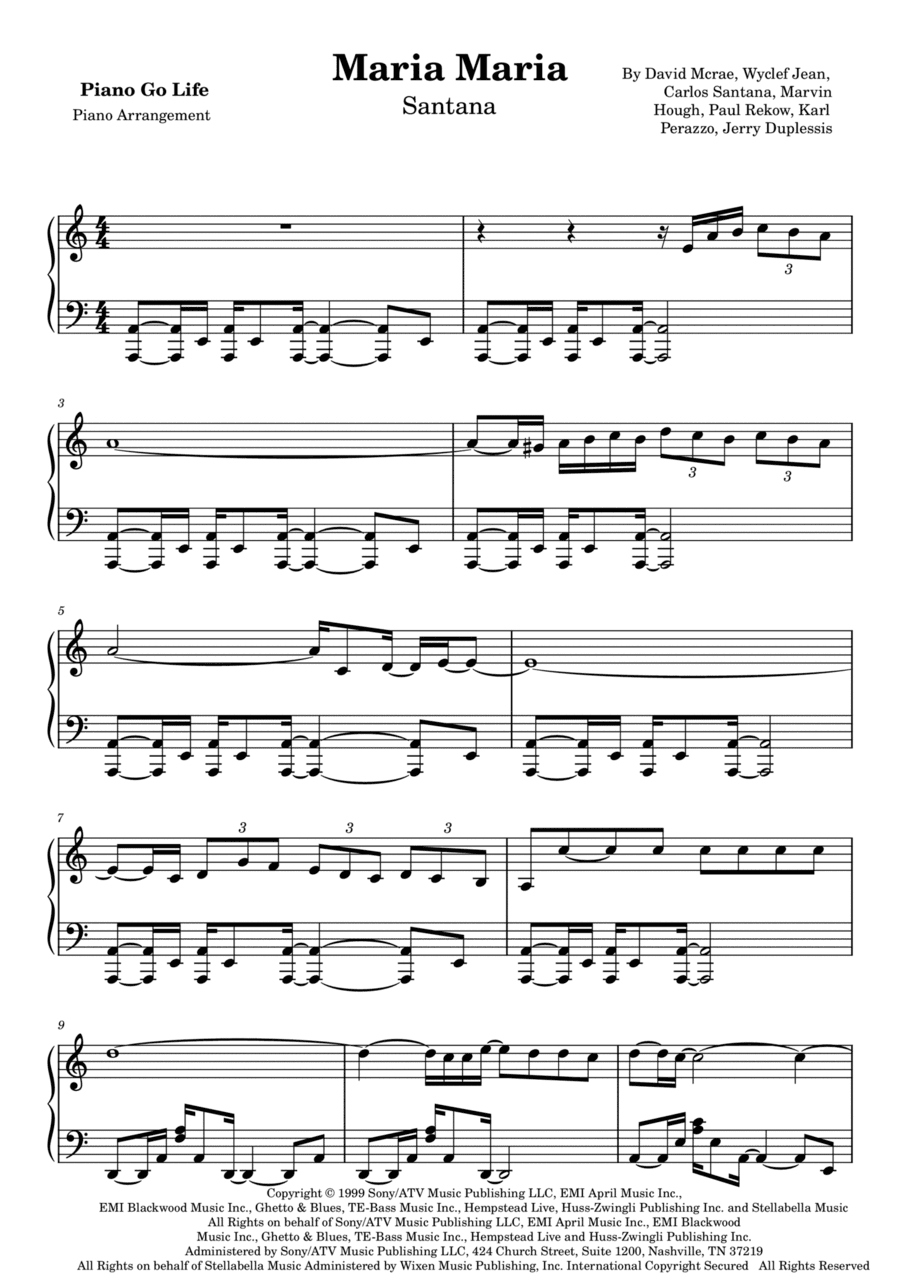 Maria Maria (arr. Piano Go Life)
