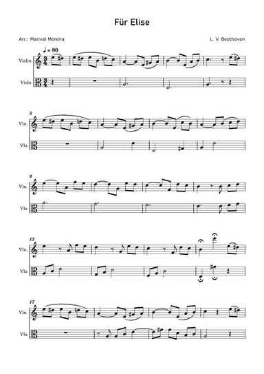 Fur Elise - Beethoven Violin and Viola v1 (arr. Marival Moreira)