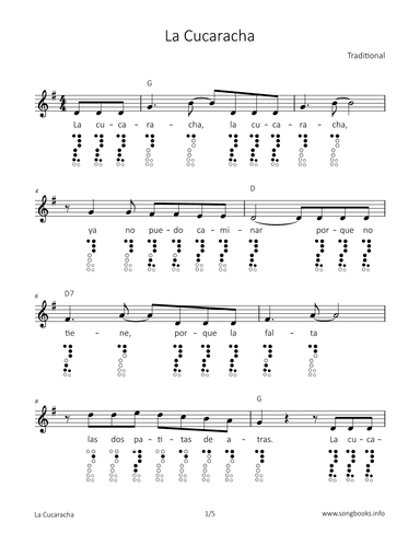 La Cucaracha (arr. songbooks.info)