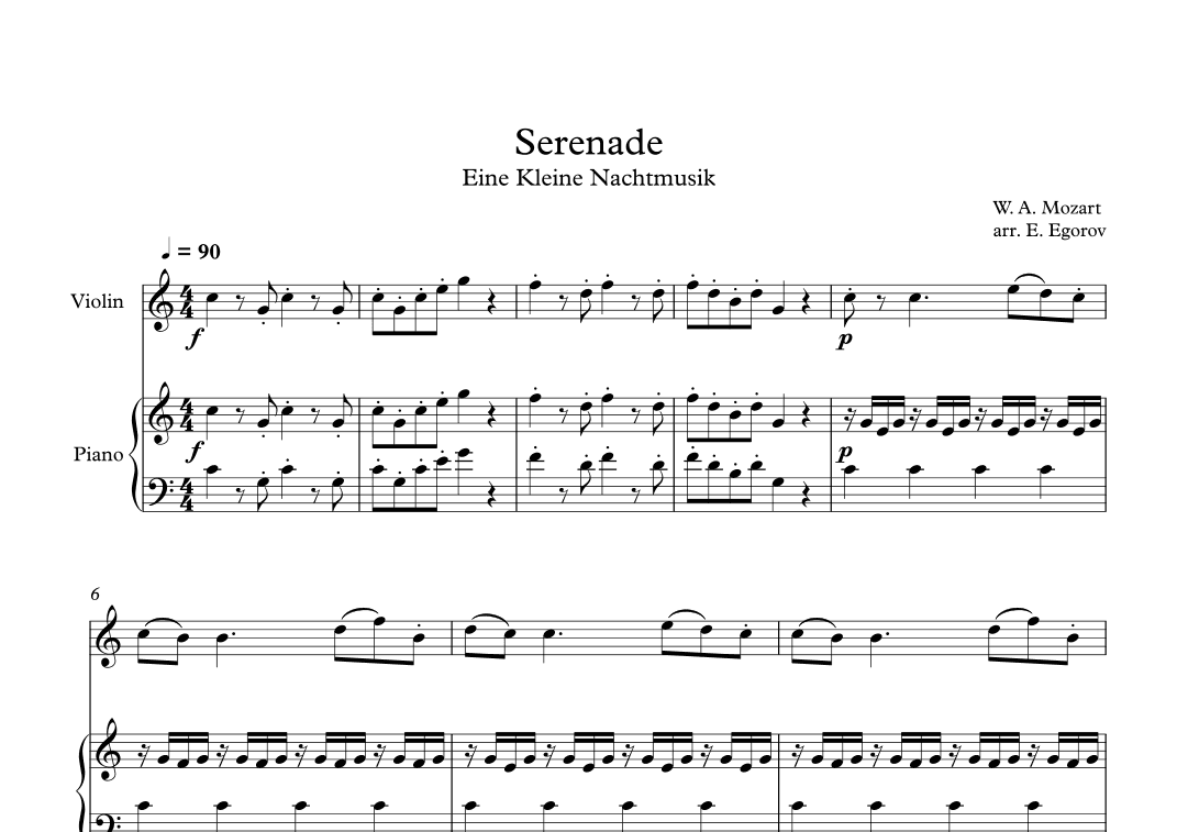 Serenade (Eine Kleine Nachtmusik) - Wolfgang Amadeus Mozart (Violin + Piano) (arr. Digital Book Music)