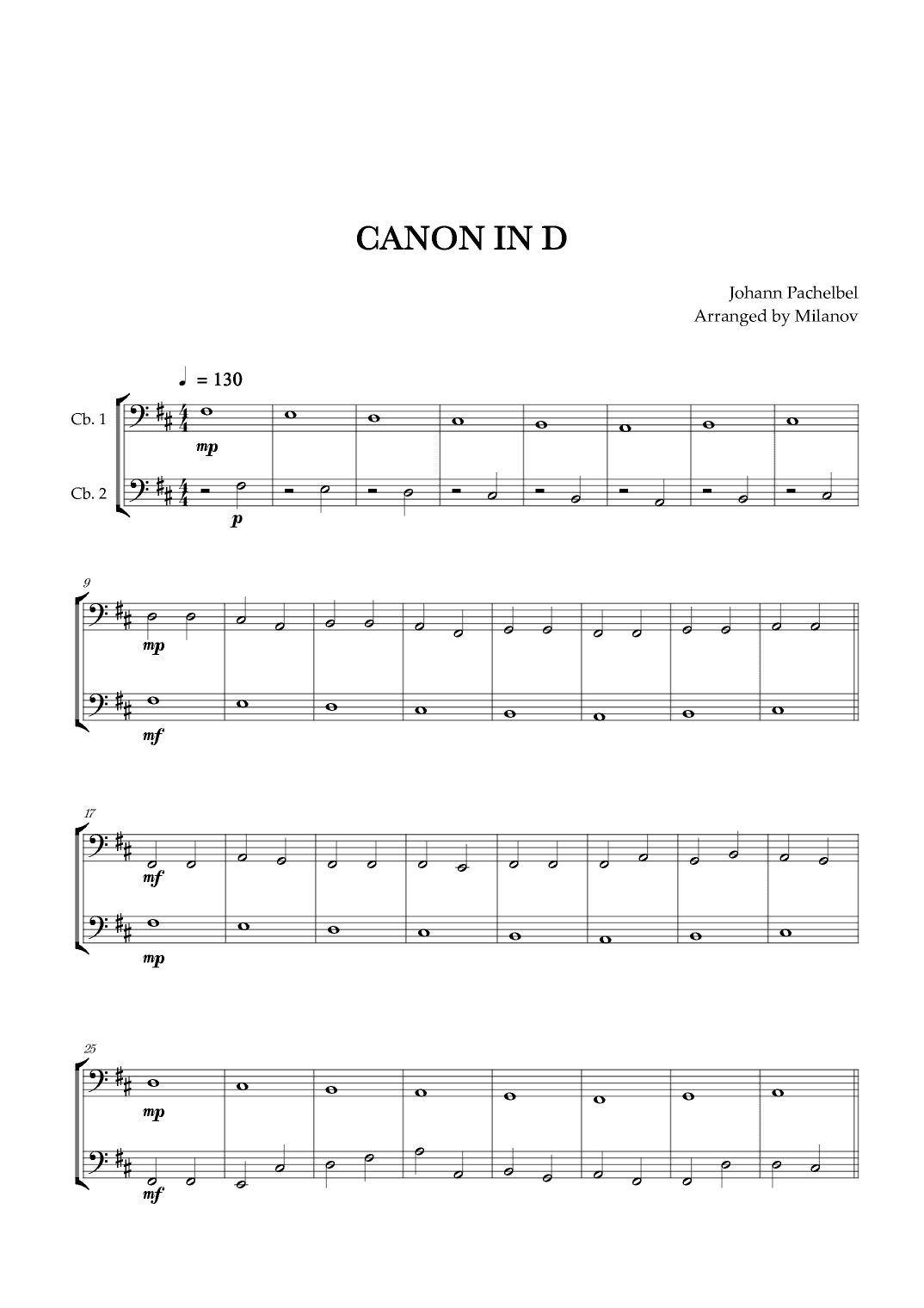 Canon in D | Pachelbel |  String Bass Duet (arr. Milanov)
