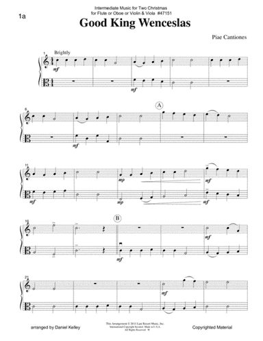 Intermediate Music for Two, Christmas - for Flute or Oboe or Violin & Viola (arr. Daniel Kelley)