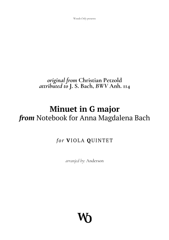 Minuet in G major by Bach for Viola Quintet (arr. Ander)
