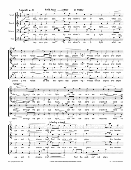 The Star Spangled Banner arranged for men's voices (arr. David Avshalomov)