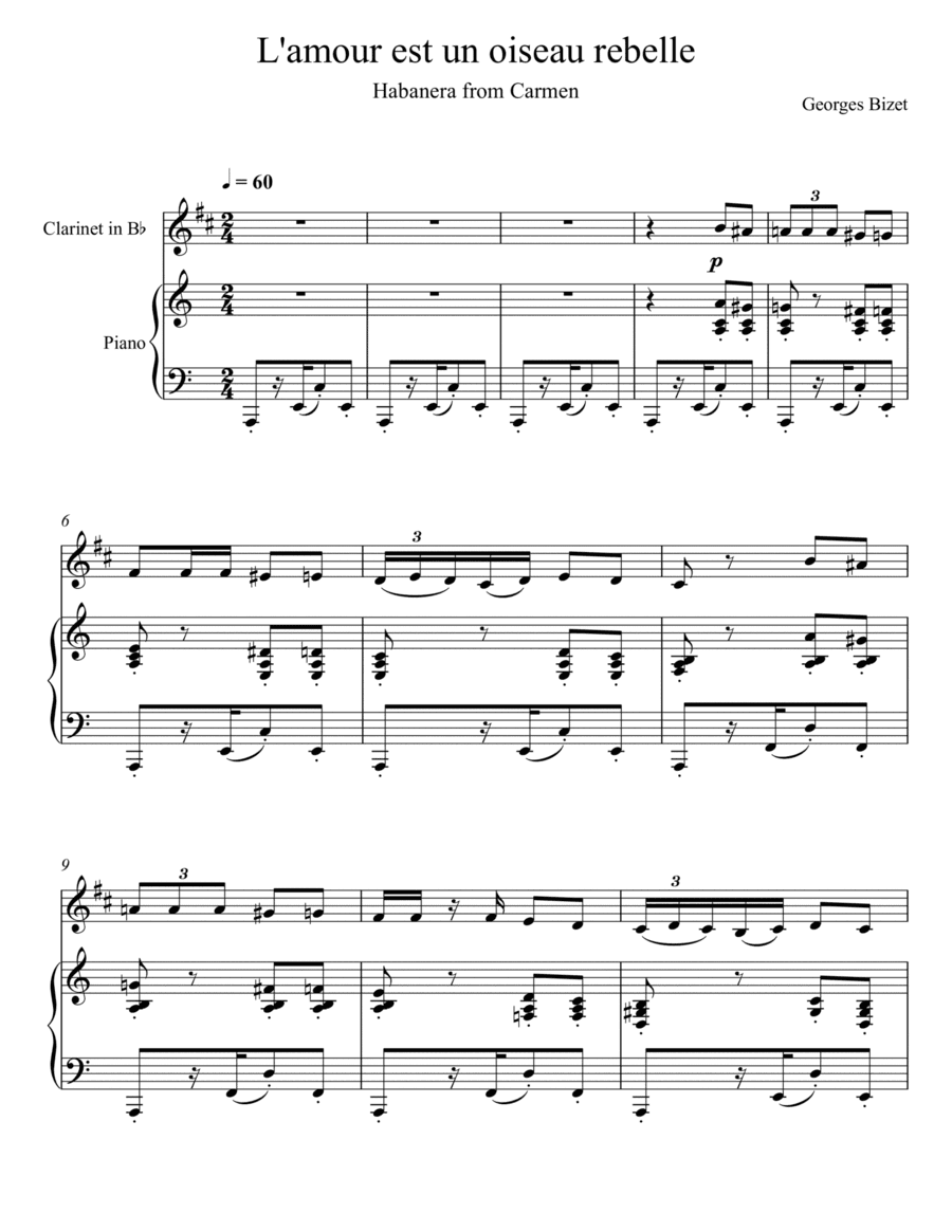 Georges Bizet- Habanera "L’amour est un oiseau rebelle" (Clarinet Solo) (arr. André Laitano)
