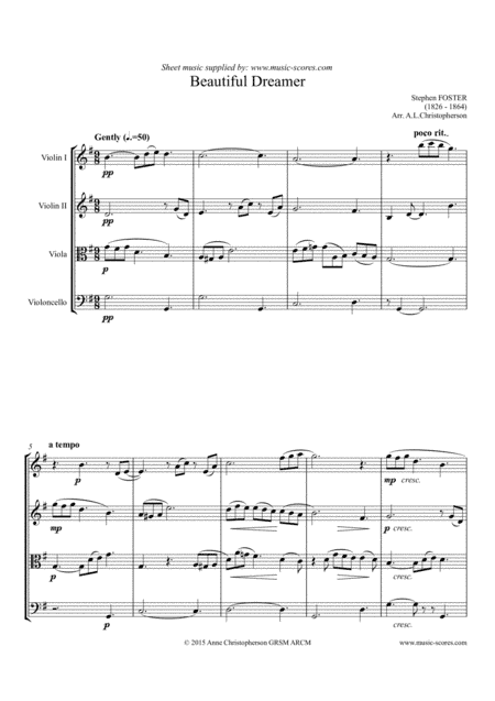 Beautiful Dreamer - String Quartet (arr. Anne L Christopherson GRSM ARCM)