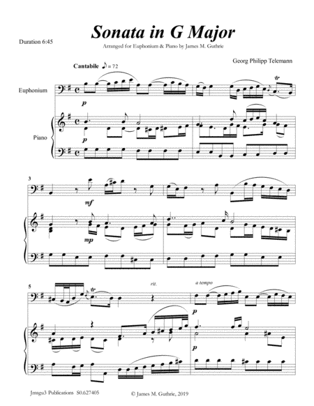 Telemann: Four Sonatas for Euphonium & Piano (arr. James Guthrie, ASCAP)