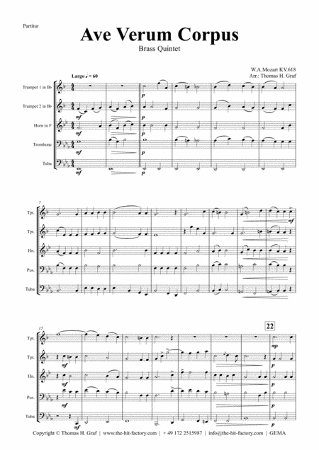 Ave Verum Corpus - W.A.Mozart - Brass Quintet (arr. Thomas H. Graf)