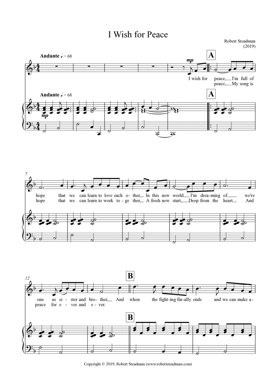 I Wish For Peace (solo voice/unison & piano)