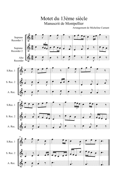 Motet of the 13th century for 3 recorders (arr. Cumant Micheline)