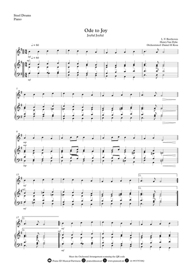 Ode to Joy - Joyful Joyful - Easy Steel Drums and Piano (arr. Daniel H Rosa)