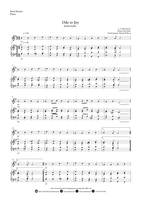 Ode to Joy - Joyful Joyful - Easy Steel Drums and Piano (arr. Daniel H Rosa)