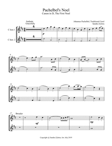 Pachelbel's Noel (treble C instrument duet, parts only) (arr. Sandra Zylstra)