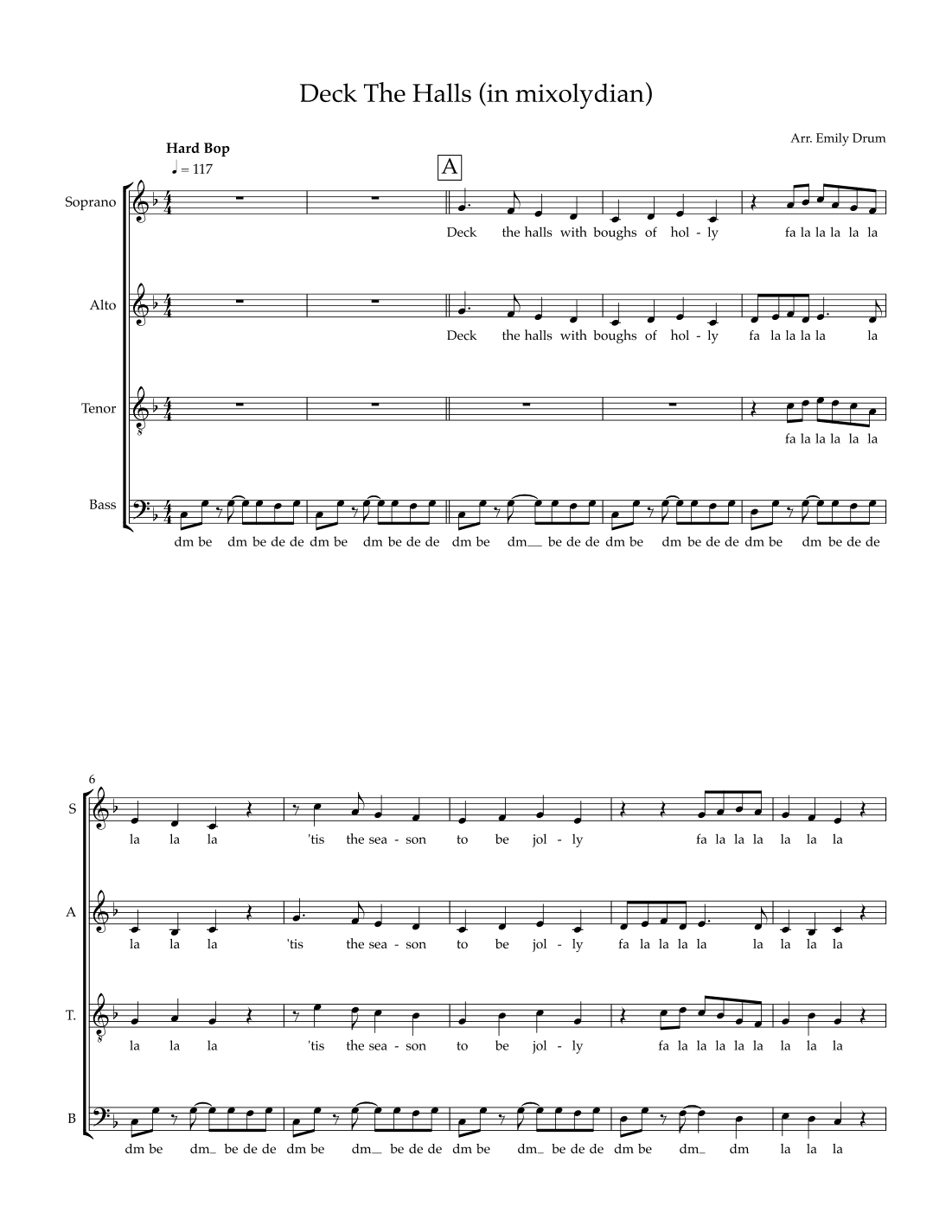 Deck the Halls (in mixolydian (arr. Emily Drum)