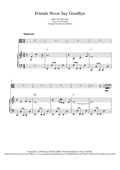 Friends Never Say Goodbye  from THE ROAD TO EL DORADO (arr. Kaiserin Rebecca)