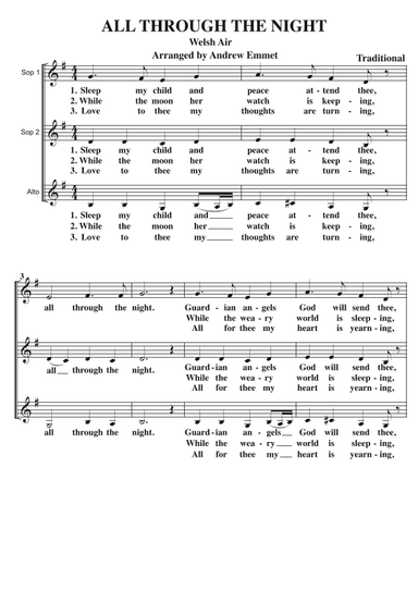 All Through The Night A Cappella SSA (arr. Andrew Emmet)