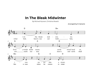 In The Bleak Midwinter (Key of D Major) (arr. R. Salvario)