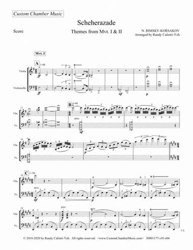 Rimsky-Korsakov - Scheherazade: Themes from Mvts 1 & 2 (violin/cello duet) (arr. Randy Calistri-Yeh)