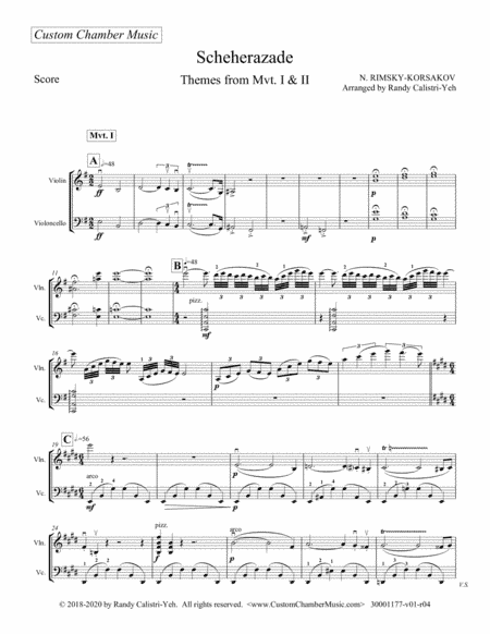 Rimsky-Korsakov - Scheherazade: Themes from Mvts 1 & 2 (violin/cello duet) (arr. Randy Calistri-Yeh)