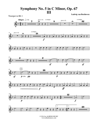 Beethoven Symphony No. 5, Movement III - Trumpet in Bb 1 (Transposed Part), Op. 67 (arr. Doug Clyde)