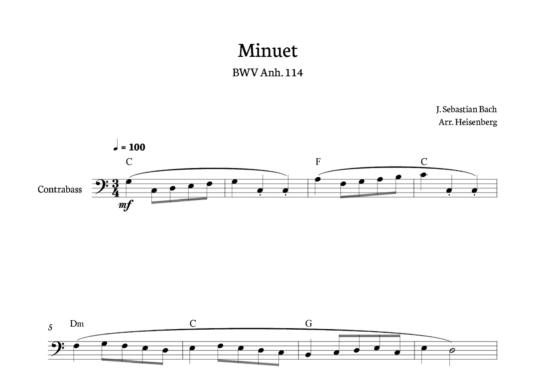 Minuet - Bach for Contrabass solo (arr. Heisenberg)