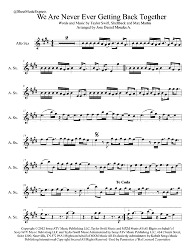 We Are Never Ever Getting Back Together (arr. Jose Daniel Morales A.)