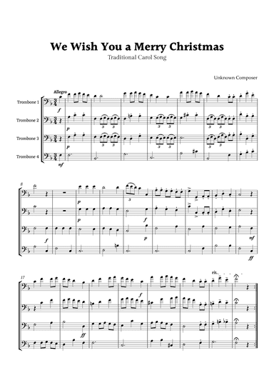 We Wish you a Merry Christmas for Trombone Quartet (arr. Rika K.)