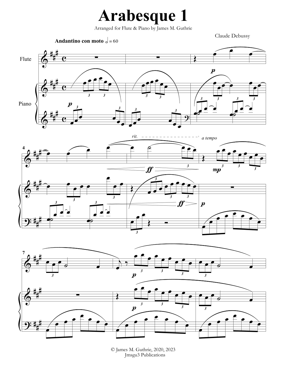 Debussy: Arabesque 1 for Flute & Piano (arr. James Guthrie, ASCAP)