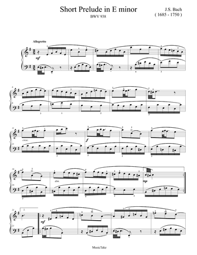 Bach Short Prelude in E minor BWV 938 (arr. Ben Choupak)