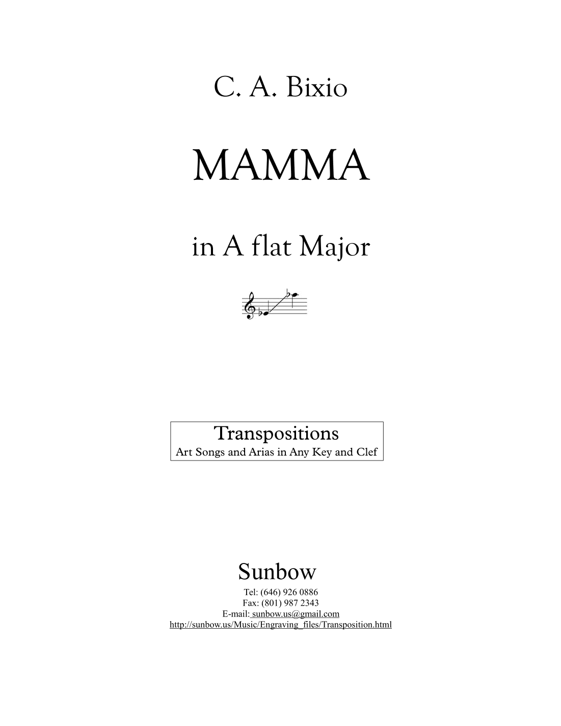 C. A. Bixio: MAMMA (transposed to A flat Major) (arr. Sunbow)