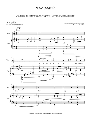 Mascagni - Ave Maria ( Tenor - C Major) (arr. Luís Gustavo Rossato)