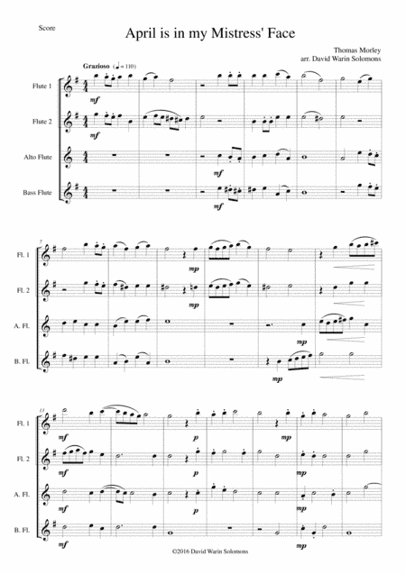 April is in my Mistress' Face for flute quartet (arr. David Warin Solomons)